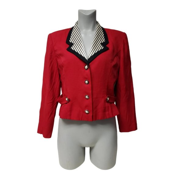 90s Petite Perceptions by Irene B red button front cropped jacket . size 12 - Picture 1 of 5